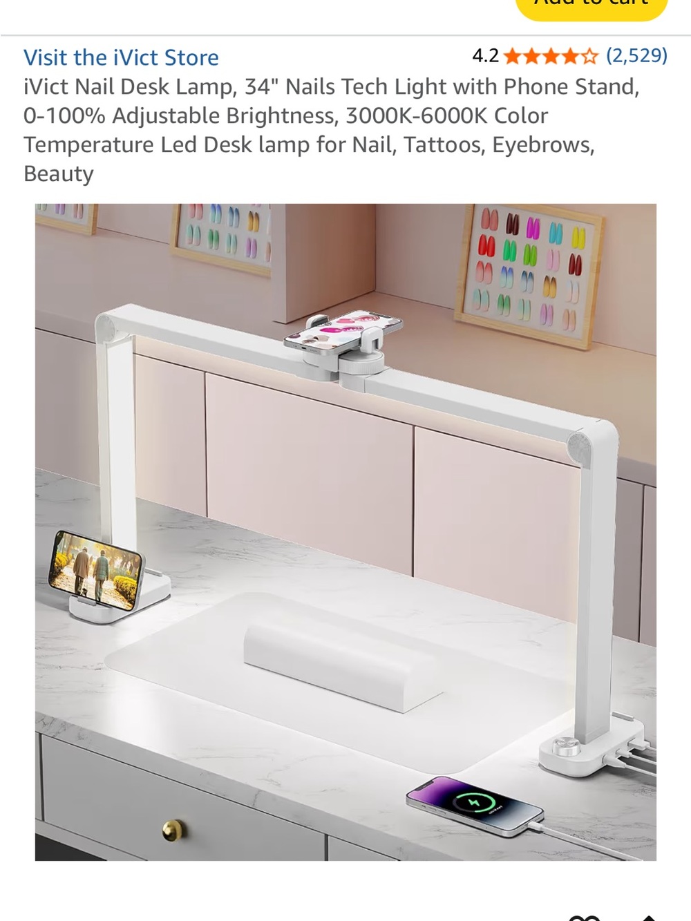 White LED Nail Tech Desk Lamp with Phone Stand and Adjustable Brightness